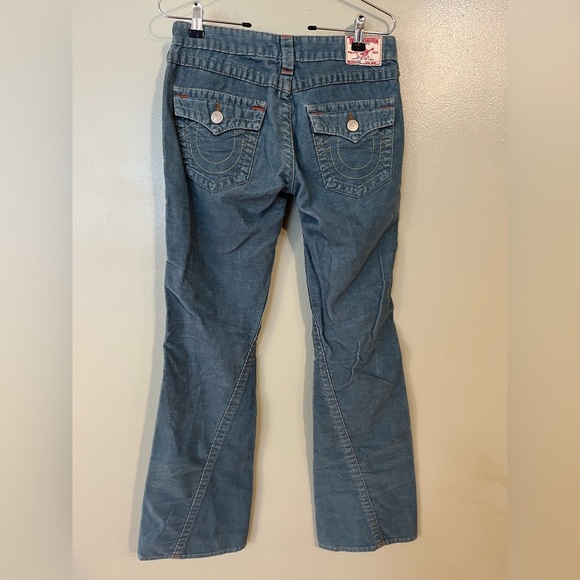 True Religion Womens Vintage Low Rise Flare Blue Corduroy Pants Y2K Joey Sz 28 - Picture 2 of 15